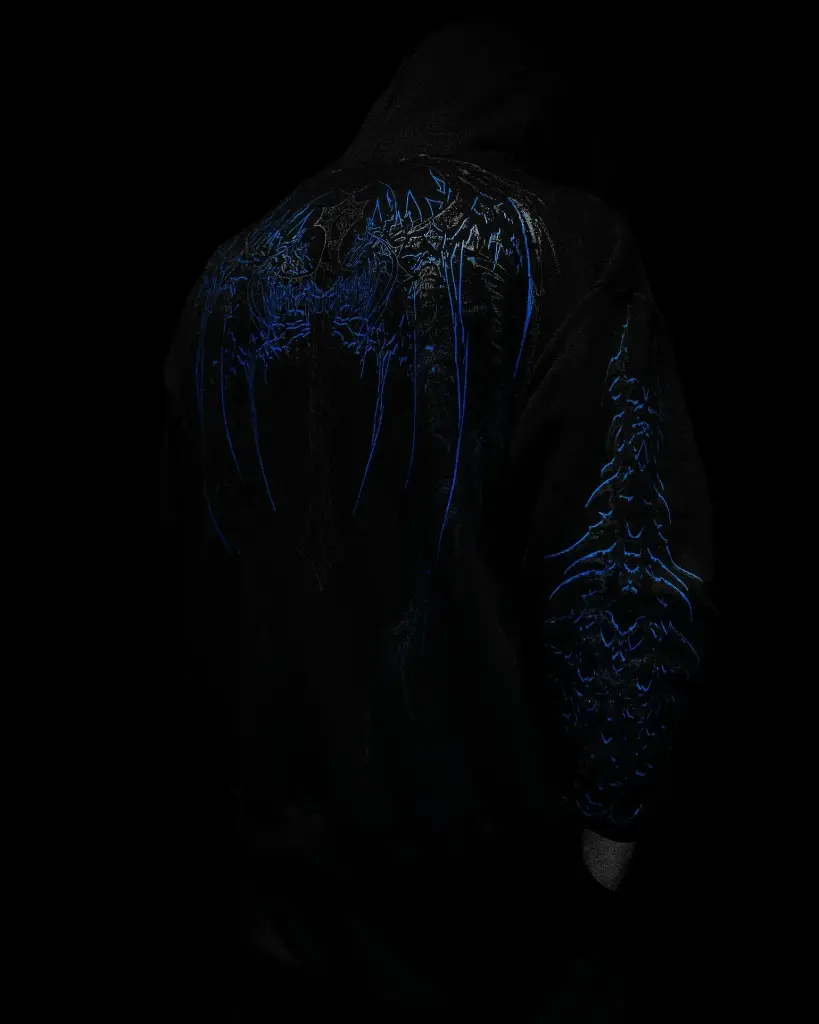 Dragon Soul Oversized Pullover Hoodie (Azul, Negro, S, Masculino)