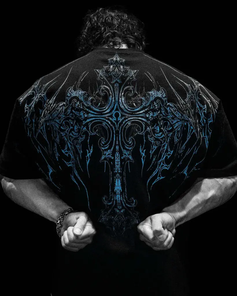 BreathDivinity BigCross Oversize Tee (Azul, Negro, S)