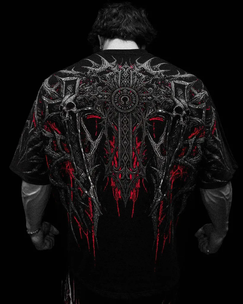 BreathDivinity Triple Cross Oversize Tee (Rosso Corsa, S, Masculino)